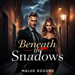 An intriguing cover design for a dark romance book titled 'Beneath the Shadows', focused on a mafia romance theme