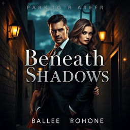 An intriguing cover design for a dark romance book titled 'Beneath the Shadows', focused on a mafia romance theme