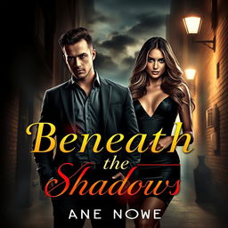 An intriguing cover design for a dark romance book titled 'Beneath the Shadows', focused on a mafia romance theme