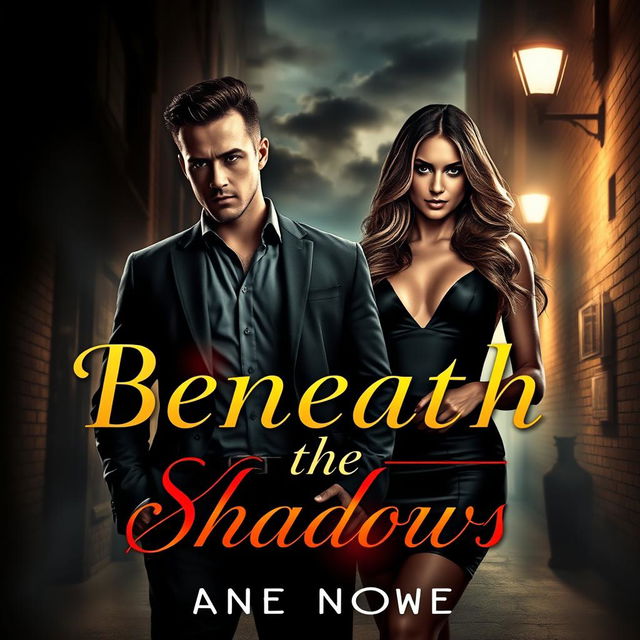 An intriguing cover design for a dark romance book titled 'Beneath the Shadows', focused on a mafia romance theme