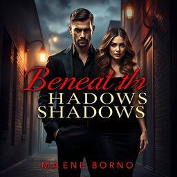 An intriguing cover design for a dark romance book titled 'Beneath the Shadows', focused on a mafia romance theme