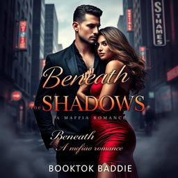 An eye-catching cover design for a dark romance book titled 'Beneath the Shadows: A Mafia Romance' by BookTok Baddie