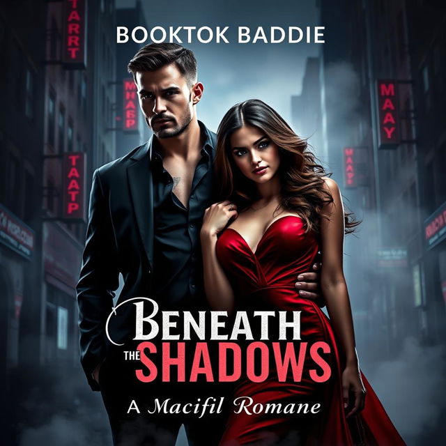 An eye-catching cover design for a dark romance book titled 'Beneath the Shadows: A Mafia Romance' by BookTok Baddie