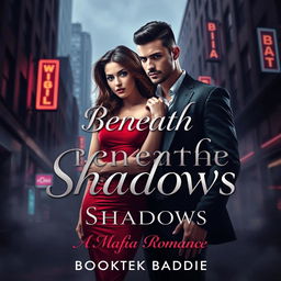 An eye-catching cover design for a dark romance book titled 'Beneath the Shadows: A Mafia Romance' by BookTok Baddie