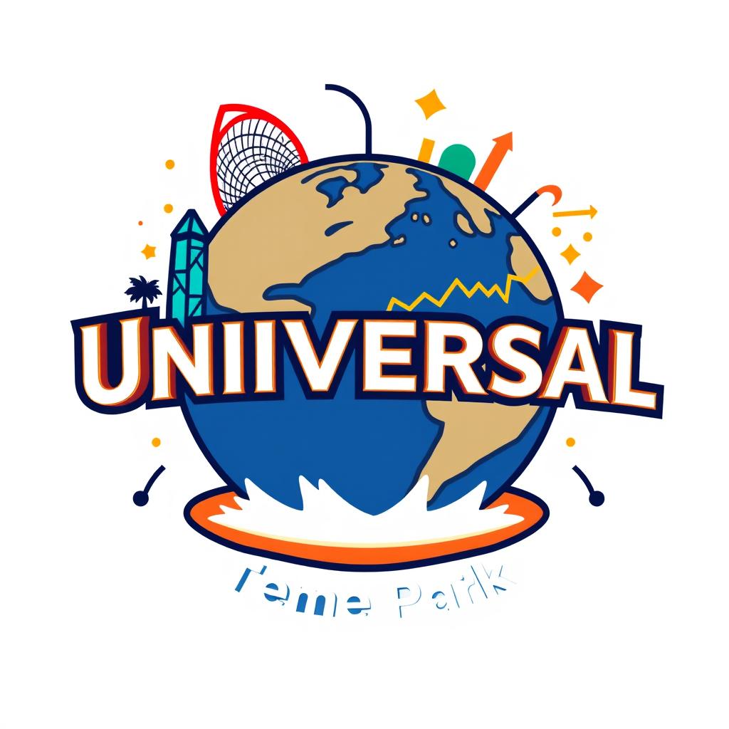 A dynamic and modern logo for an Instagram account dedicated to analyzing data, metrics, and numbers related to Universal Theme Parks around the world