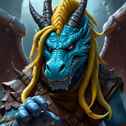 A dragonborn warlock depicted with a more refined and impressive dragon face, showcasing intricate features that reflect both power and mystique