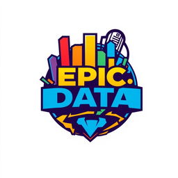 A creative and engaging logo for an Instagram account named 'EPIC DATA', focused on analyzing data, metrics, and numbers related to Universal Theme Parks worldwide