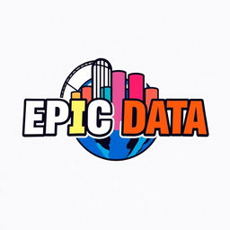 A creative and engaging logo for an Instagram account named 'EPIC DATA', focused on analyzing data, metrics, and numbers related to Universal Theme Parks worldwide