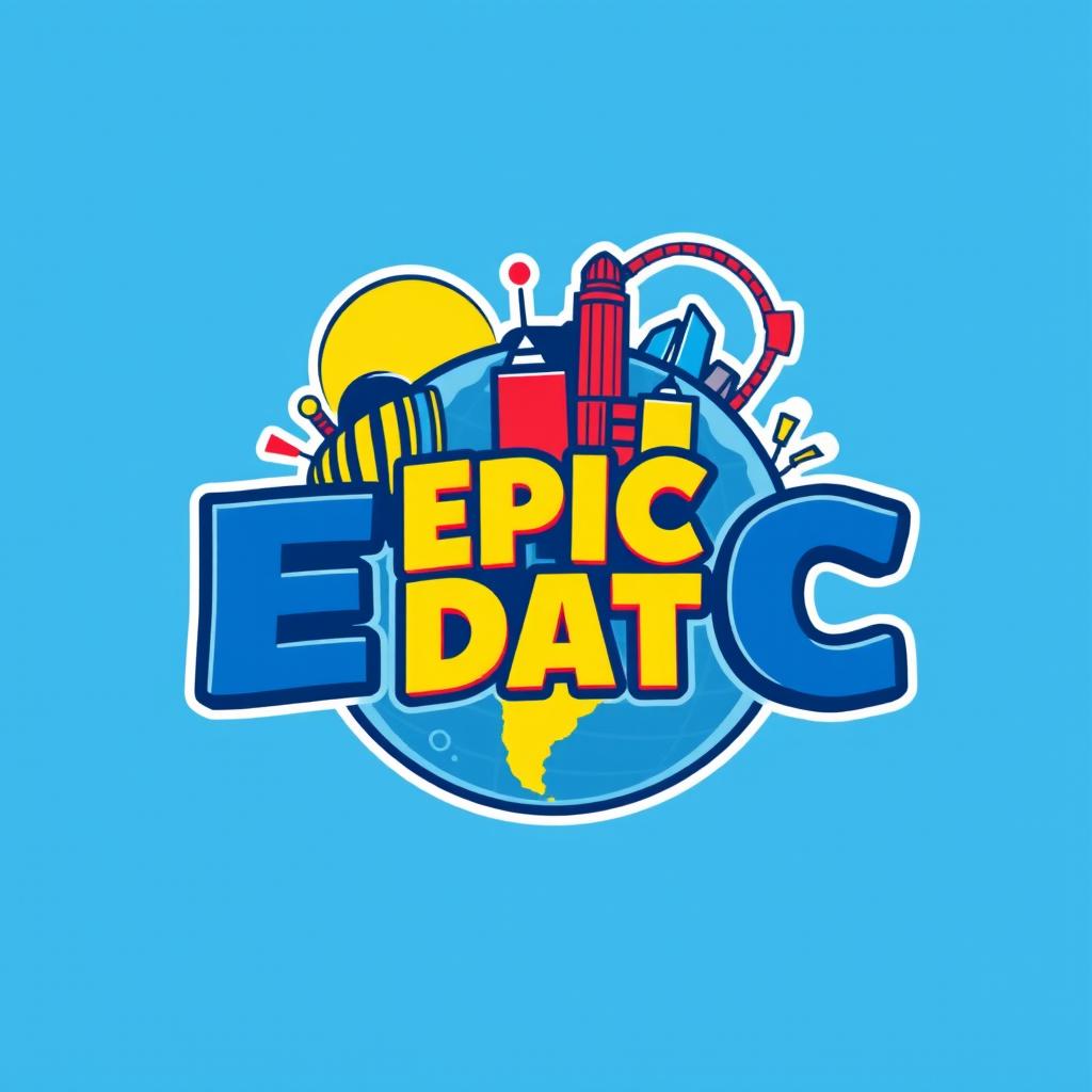 A creative and engaging logo for an Instagram account named 'EPIC DATA', focused on analyzing data, metrics, and numbers related to Universal Theme Parks around the world