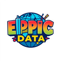 A creative and engaging logo for an Instagram account named 'EPIC DATA', focused on analyzing data, metrics, and numbers related to Universal Theme Parks around the world