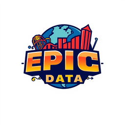 A creative and engaging logo for an Instagram account named 'EPIC DATA', focused on analyzing data, metrics, and numbers related to Universal Theme Parks around the world