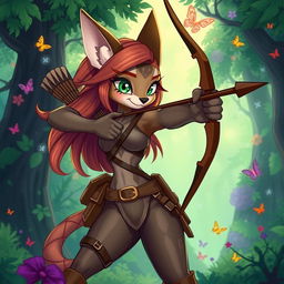 A sexy Tabaxi female hunter character in a vibrant cartoon style