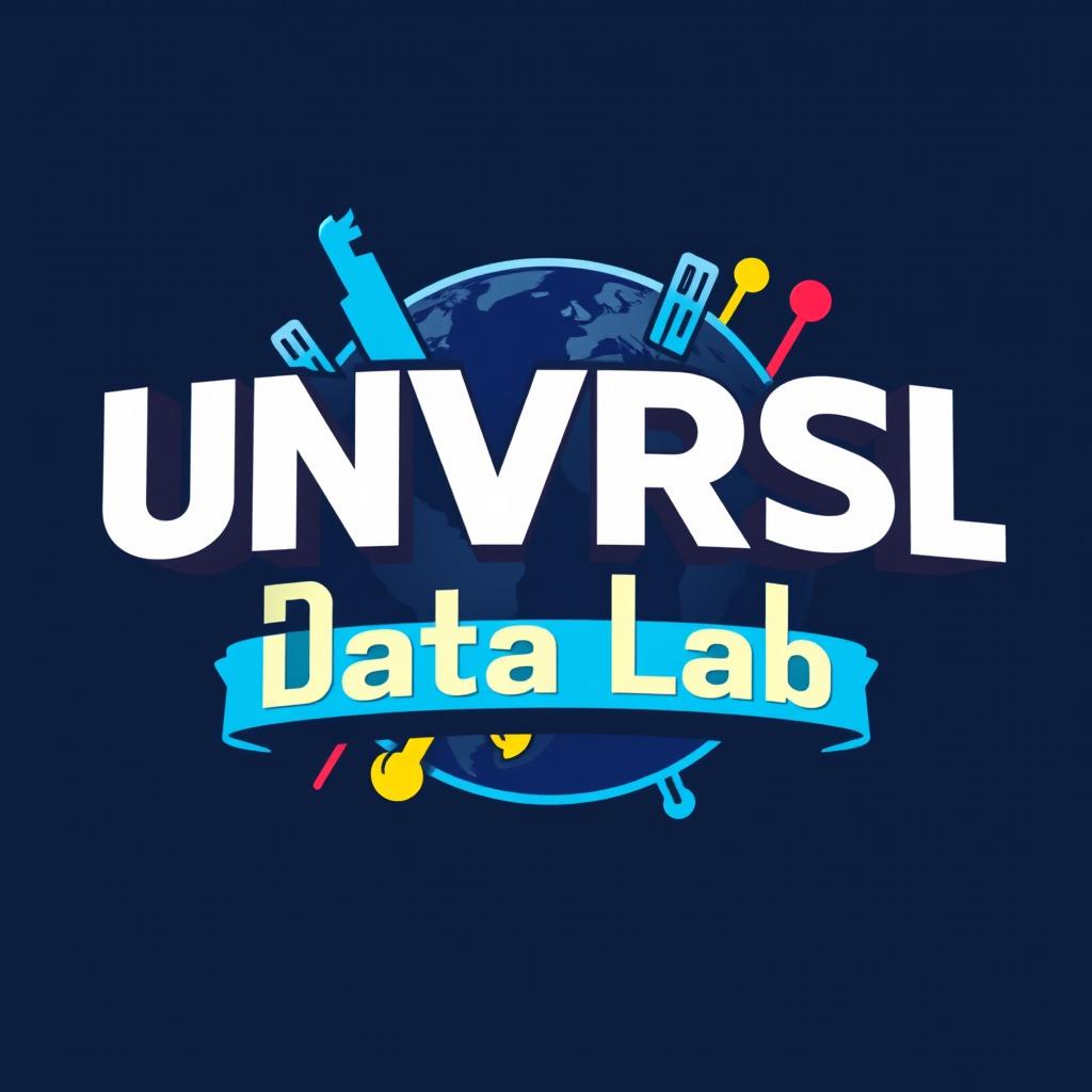 A vibrant and modern logo for an Instagram account named 'UNVRSL Data Lab', dedicated to analyzing data, metrics, and numbers related to Universal Theme Parks worldwide