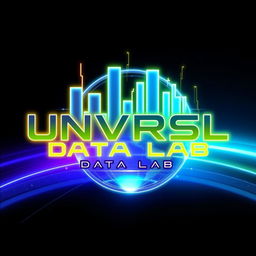 A futuristic logo design for an Instagram account named 'UNVRSL Data Lab', focused on analyzing data, metrics, and numbers concerning Universal Theme Parks worldwide