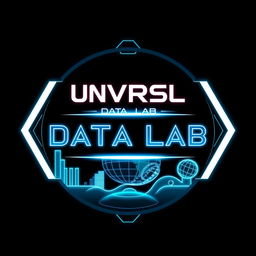 A futuristic logo design for an Instagram account named 'UNVRSL Data Lab', focused on analyzing data, metrics, and numbers concerning Universal Theme Parks worldwide