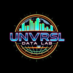 A futuristic logo design for an Instagram account named 'UNVRSL Data Lab', focused on analyzing data, metrics, and numbers concerning Universal Theme Parks worldwide