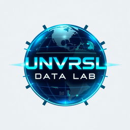 A futuristic logo design for an Instagram account named 'UNVRSL Data Lab', dedicated to analyzing data, metrics, and numbers related to Universal Theme Parks around the world