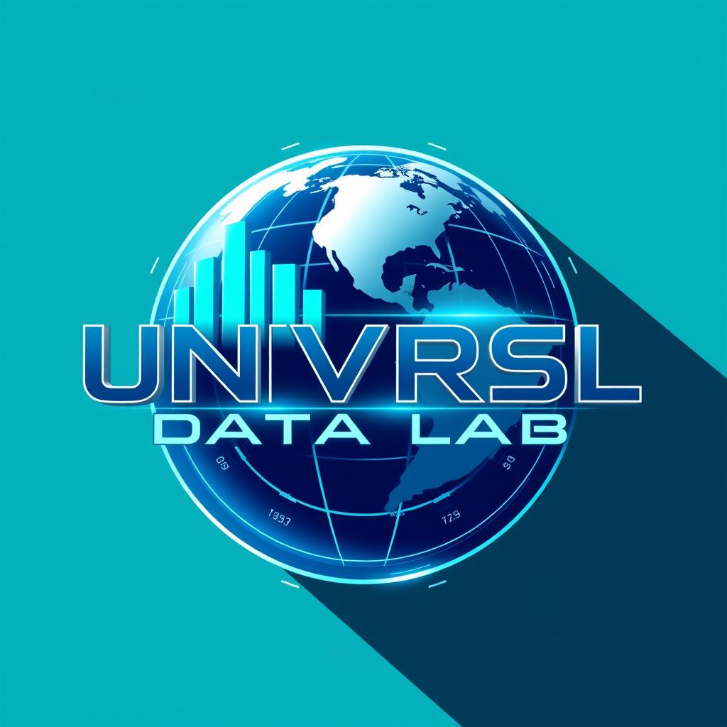 A futuristic logo design for an Instagram account named 'UNVRSL Data Lab', dedicated to analyzing data, metrics, and numbers related to Universal Theme Parks around the world