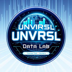 A futuristic logo design for an Instagram account named 'UNVRSL Data Lab', dedicated to analyzing data, metrics, and numbers related to Universal Theme Parks around the world