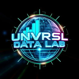 A futuristic logo design for an Instagram account named 'UNVRSL Data Lab', dedicated to analyzing data, metrics, and numbers related to Universal Theme Parks around the world