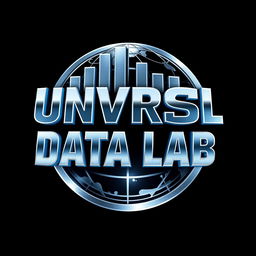 A metallic logo design for an Instagram account named 'UNVRSL Data Lab', focused on analyzing data, metrics, and numbers pertaining to Universal Theme Parks globally