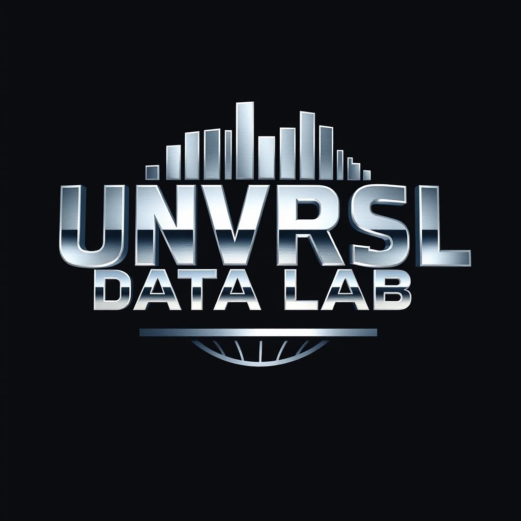 A metallic logo design for an Instagram account named 'UNVRSL Data Lab', focused on analyzing data, metrics, and numbers pertaining to Universal Theme Parks globally