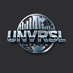 A metallic logo design for an Instagram account named 'UNVRSL Data Lab', focused on analyzing data, metrics, and numbers pertaining to Universal Theme Parks globally