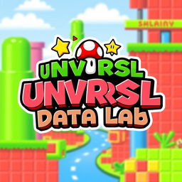 A playful logo design for an Instagram account named 'UNVRSL Data Lab', featuring a Mario Bros theme, focused on analyzing data, metrics, and numbers related to Universal Theme Parks worldwide