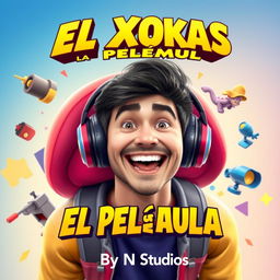 A movie poster featuring a charismatic male streamer with a lively expression, representing the character of El Xokas