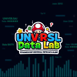 A fun and engaging logo design for an Instagram account named 'UNVRSL Data Lab', dedicated to analyzing data, metrics, and numbers for Universal Theme Parks worldwide, incorporating a Mario Bros theme