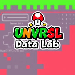 A fun and engaging logo design for an Instagram account named 'UNVRSL Data Lab', dedicated to analyzing data, metrics, and numbers for Universal Theme Parks worldwide, incorporating a Mario Bros theme