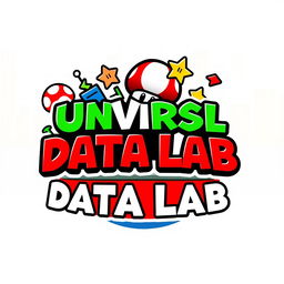 A fun and engaging logo design for an Instagram account named 'UNVRSL Data Lab', dedicated to analyzing data, metrics, and numbers for Universal Theme Parks worldwide, incorporating a Mario Bros theme