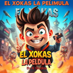 A movie poster featuring a cartoonish yet dramatic depiction of a charismatic character resembling a popular streamer, inspired by facial features and energetic expression