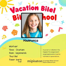 A vibrant and colorful Worker Identification Card design for Vacation Bible School