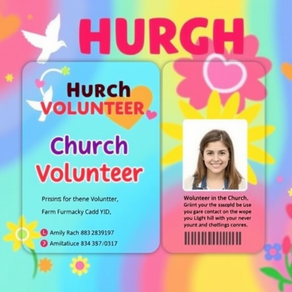 A colorful and inviting Church Volunteer Identification Card design