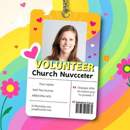 A colorful and inviting Church Volunteer Identification Card design