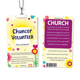 A colorful and inviting Church Volunteer Identification Card design