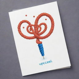 Design a cute, curly hair-like 'Corkscrew Confluence' card, an 'upcell' type. Illustrate a cheerful cell dancing gracefully, reflecting the fascinating movements of spirochaetes bacteria. The card should bring to life the harmonious play of two movements.