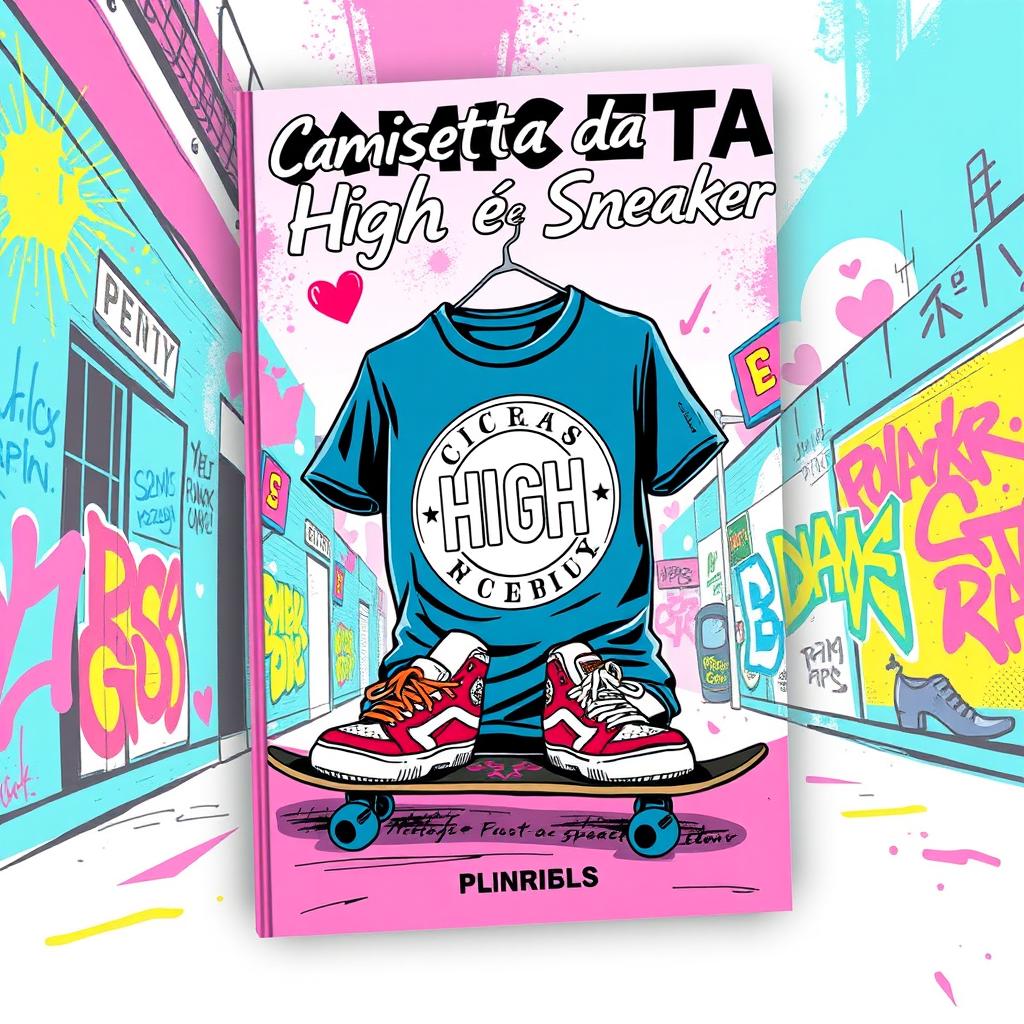 A striking book cover for a novel titled "Camiseta da High e Sneaker", which explores the theme of relationships