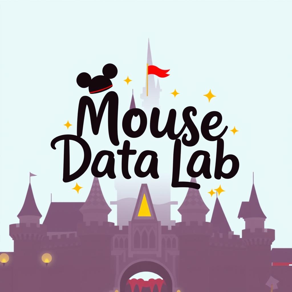 A charming and playful logo design for an Instagram account named 'Mouse Data Lab', dedicated to analyzing data, metrics, and numbers for Disney Theme Parks worldwide, with a delightful Mickey Mouse theme