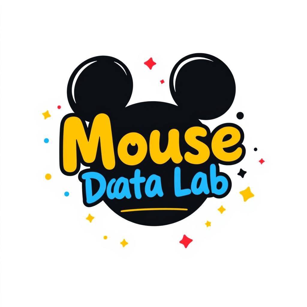 A fun and vibrant logo design for an Instagram account named 'Mouse Data Lab', focused on analyzing data, metrics, and numbers for Disney Theme Parks globally, infused with a whimsical Mickey Mouse theme