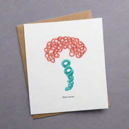 Create a cute 'Corkscrew Confluence' card, an 'upcell' type, resembling a single strand of curly hair. Depict a charming cell performing a graceful dance, inspired by the movements of corkscrew-shaped spirochaetes bacteria, symbolizing the execution of two actions.