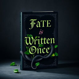 A captivating book cover design that embodies a dark and mysterious vibe, featuring rich green pesto leaves artistically arranged with a menacing black snake coiling around them, symbolizing tension and hidden dangers