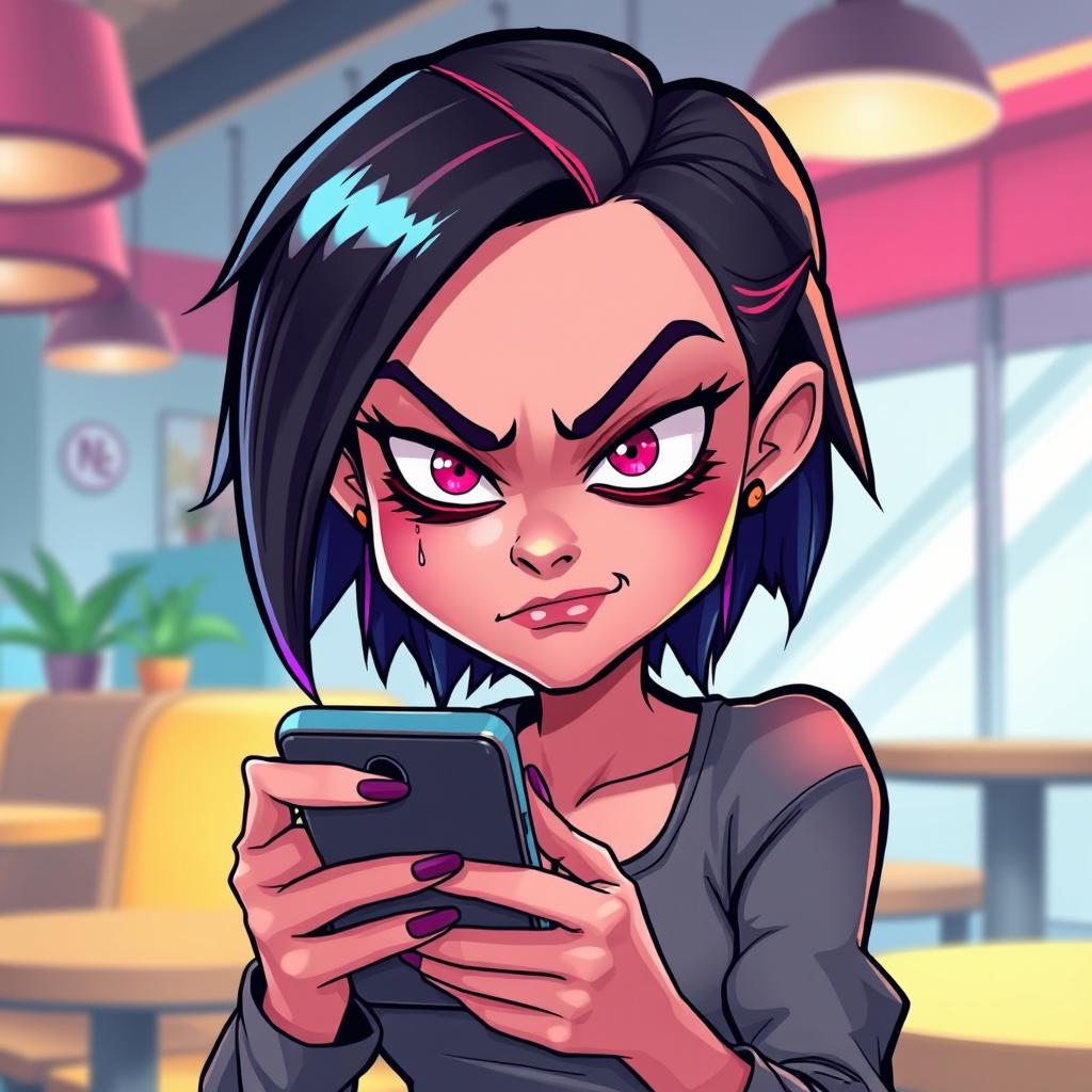 A realistic yet cartoon-like illustration of a single, evil-looking girl representing modern gossip culture