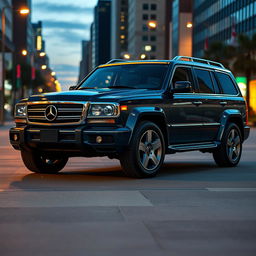 A modern SUV designed as a version of the 1984 Mercedes-Benz 1000SEL, featuring a similar front end with a classic grille and distinctive headlights reminiscent of the original model