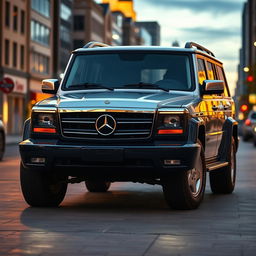 A modern SUV designed as a version of the 1984 Mercedes-Benz 1000SEL, featuring a similar front end with a classic grille and distinctive headlights reminiscent of the original model