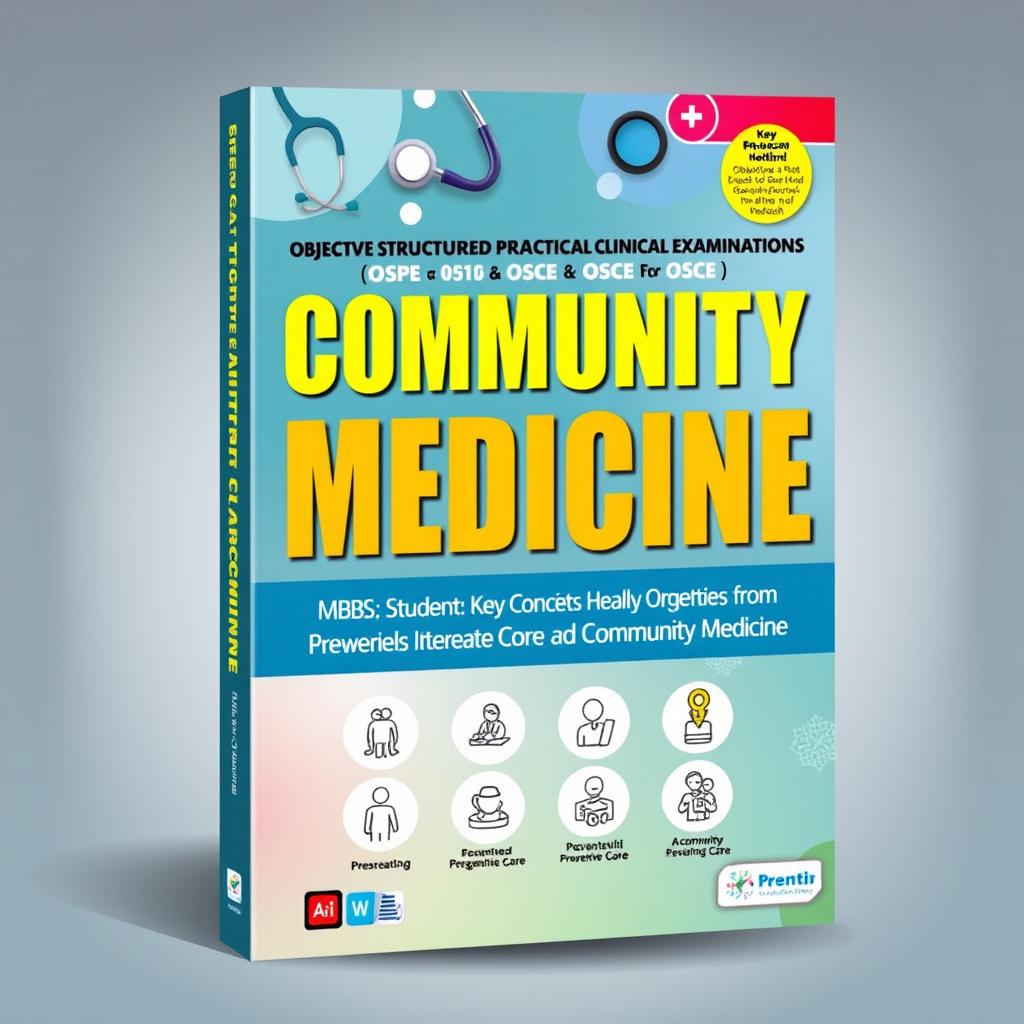 A cover design for a medical book specifically focused on Objective Structured Practical Examinations (OSPE) and Objective Structured Clinical Examinations (OSCE) for MBBS students in the field of Community Medicine