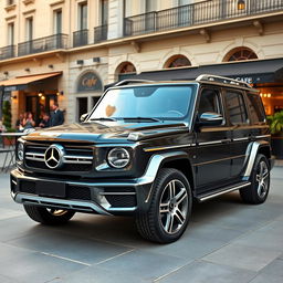 A modern SUV designed as a version of the 1984 Mercedes-Benz 1000SEL, featuring a front end that replicates the iconic grille and distinctive headlights of the original model