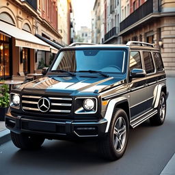 A modern SUV designed as a version of the 1984 Mercedes-Benz 1000SEL, featuring a front end that replicates the iconic grille and distinctive headlights of the original model