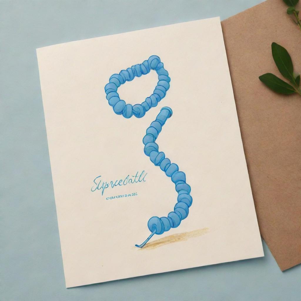 Design a cute, cartoon-style 'Corkscrew Confluence' card, an 'upcell' type. Imagine a delightfully creative cell dancing in elegant twists and turns, reflecting the graceful movements of a corkscrew-shaped spirochaetes bacteria.